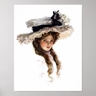 Poster Senhora americana do vintage com chapéu branco
