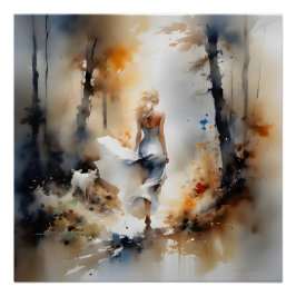 Pôster Senhora Caminhando Através De Uma Floresta