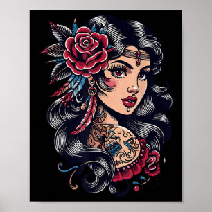 Poster Senhora cigana _ Estilo Boho _ Tatuagem Arte _ Tet