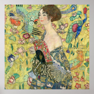 Pôster Senhora com fã,Gustav Klimt,1907,art nouveau,vint