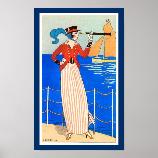 POSTER SENHORA COM MÓCULO ARTE DECO FASHION NAUTICAL BEAU (Frente)