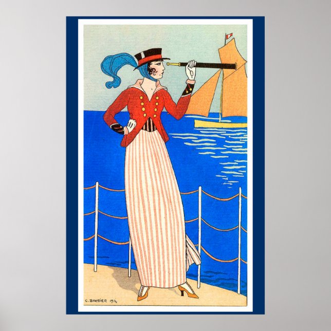 POSTER SENHORA COM MONÓCULO ART DÉCO BELEZA NÁUTICA DE MO (Frente)