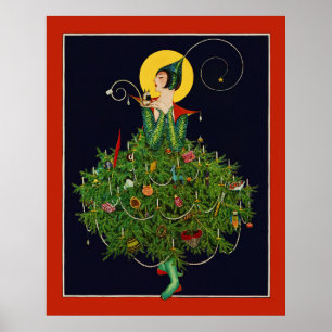 POSTER SENHORA COM NATAL PRESTA A FASHION DE BELEZA ART D