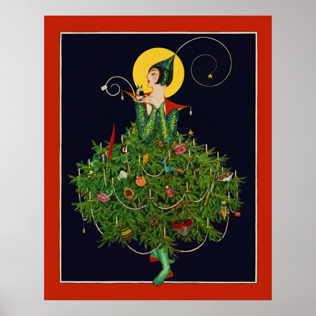 POSTER SENHORA COM PRESENTES DE NATAL ART DÉCO BELEZA MOD (Frente)