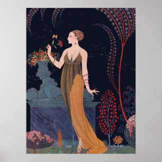 Pôster Senhora com rosa por George Barbier 1914