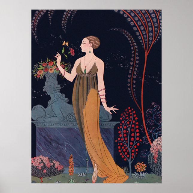 Pôster Senhora com rosa por George Barbier 1914 (Frente)