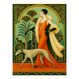 Pôster Senhora Deco sofisticada com Poster Greyhound/