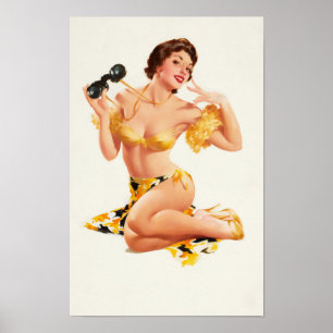 Poster Senhora do Pin-Up com Binoculares