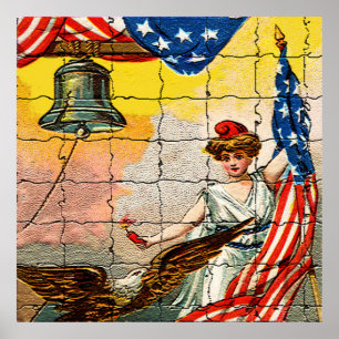 Poster Senhora do vintage, Eagle, bandeira e Liberty Bell
