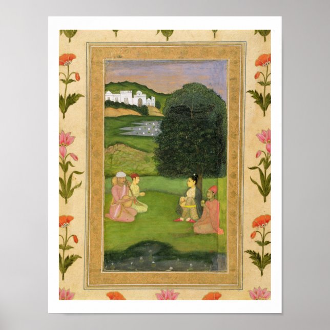 Pôster Senhora e assistente ouvindo música no pôr do sol, (Frente)