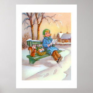 Pôster Senhora e esquilo, arte de vintage