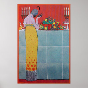 PÔSTER SENHORA E FRUTAS CONJUNTO DE MESA ARTE DECO BELEZA