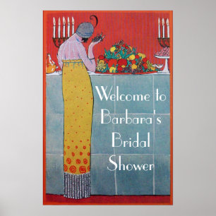 PÔSTER SENHORA E FRUTAS CONJUNTO DE MESA ARTE DECO CHUVEI