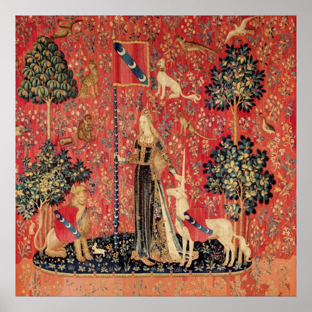 Poster SENHORA E UNICÓRNIO Leão,Flores de Fantasia,Animai (Frente)