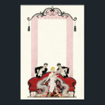 Pôster Senhora Elegante em Deco de Arte em Paris<br><div class="desc">Senhora Elegante em Paris. Ilustração de arte deco de 1924. O ilustrador francês Georges Barbier completou dezenas de belas ilustrações que retratam os vinte e poucos anos em França. Senhora Elegante em Paris mostra uma jovem loira sentada num sofá como dois pretendentes em tuxedos flertando com ela. A mulher veste...</div>