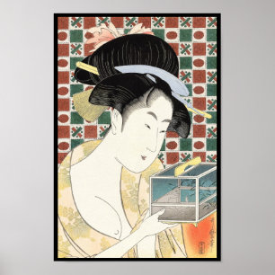 Poster Senhora japonesa da beleza da gaiola do inseto de