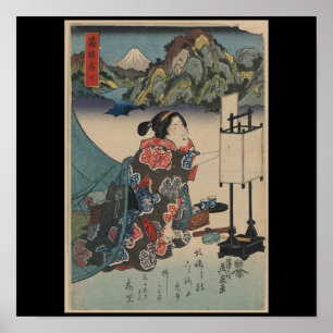 Pôster Senhora japonesa Montanha Cena de Ukiyo-e do