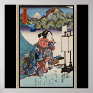 Pôster Senhora japonesa Montanha Cena de Ukiyo-e do