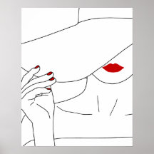 Senhora Moderna Com Arte Vermelha De Linha Lipstic