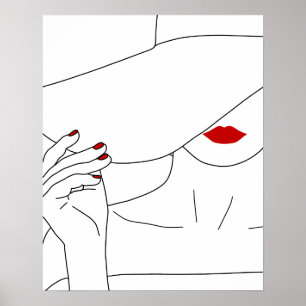 Poster Senhora Moderna Com Arte Vermelha De Linha Lipstic