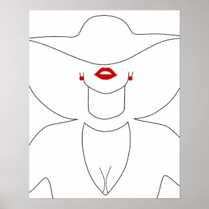 Poster Senhora Moderna Com Arte Vermelha De Linha Lipstic