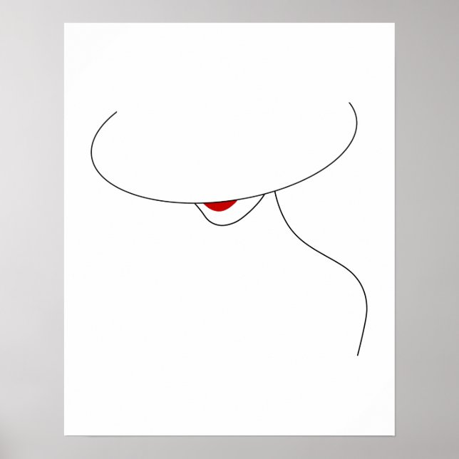 Poster Senhora Moderna Com Chapéu Em Arte Vermelha De Láb (Frente)