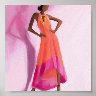 Poster Senhora no vestido Rosa