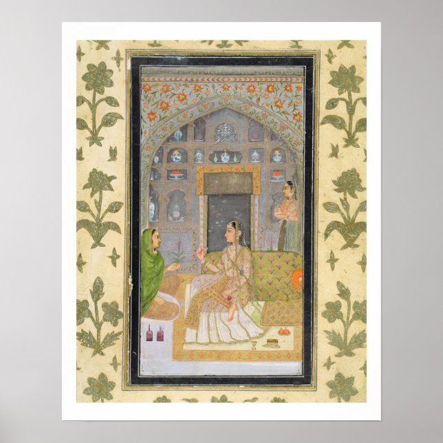 Pôster Senhora sentada em um Pavilhão com tratadores, de (Frente)