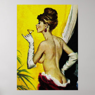 Poster Senhora Sexy Bebendo Vinho Retro Cobrir