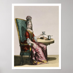 Poster Senhora Taking Café, placa de forma, c.1695