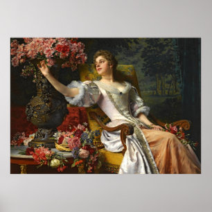 Poster Senhora Vintage Em Vestido Laranja Rosa E Rosa Ros