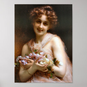 Poster Senhora Vitoriana bonito com Flores