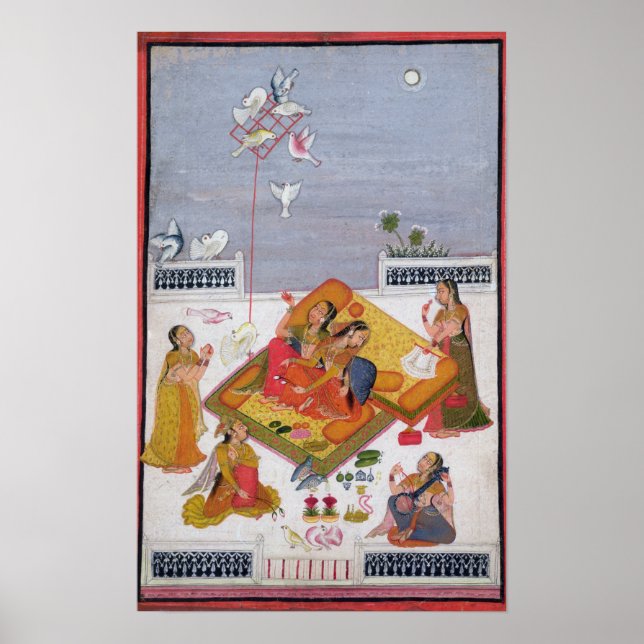 Pôster Senhoras assistindo pombos, 1770 (Frente)