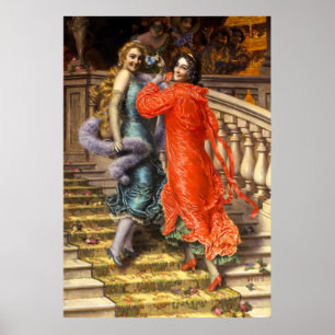 Poster Senhoras Da Vintage Em Cinzas Laranja No Teatro