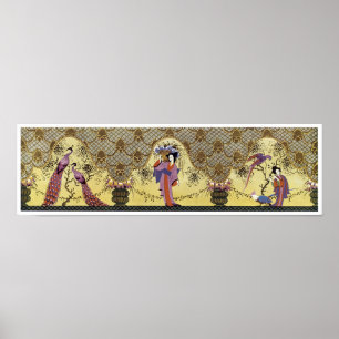 Pôster Senhoras e pavões japoneses do art deco
