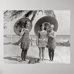 Pôster Senhoras na praia, 1920. Foto do vintage