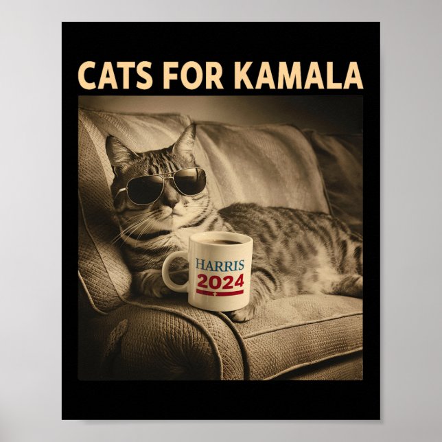Poster Senhoras Para Kamala Funny Cat 2024 Presidente Kam (Frente)