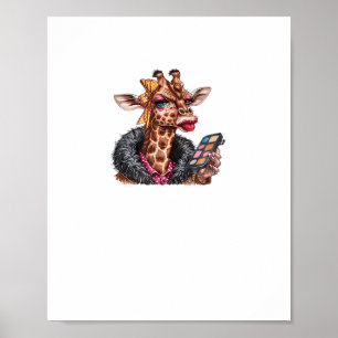 Poster Senhorita Girafa Adorável Aplicando Maquiagem Com 
