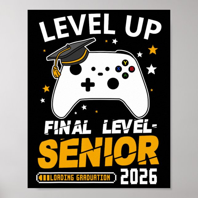 Poster Senior 2026 Level Up Final Graduation Grad Gaming  (Frente)