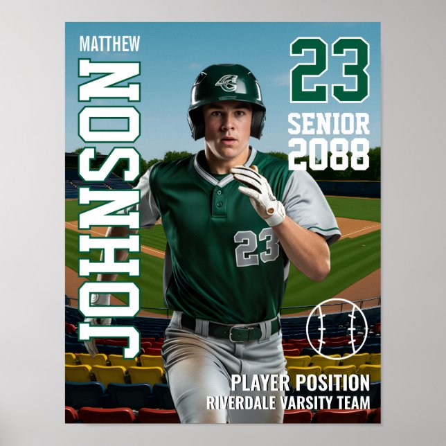 Poster Senior Baseball Player School Team Sports Photo (Frente)