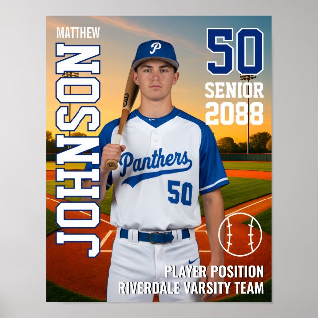 Poster Senior Baseball Team MVP Player Photo Sports (Frente)
