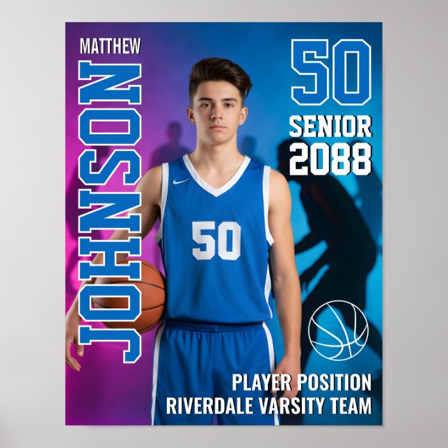 Poster Senior Basketball Player Personalized Photo Sports (Frente)