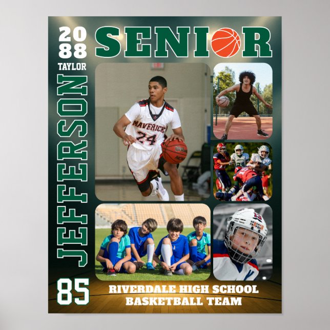 Poster Senior Basketball Team Sports Custom Photo Collage (Frente)
