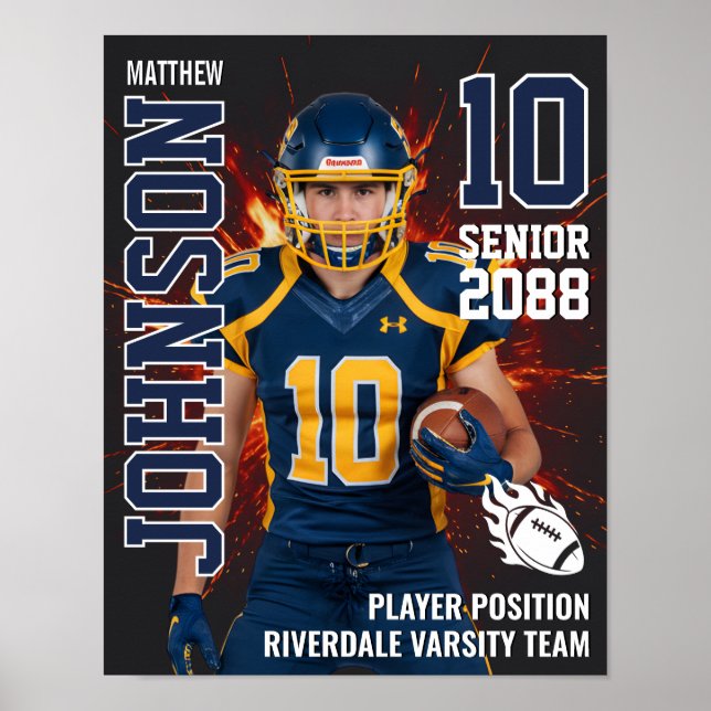 Poster Senior Football Photo Fire Background Sports (Frente)