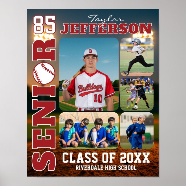 Poster Senior Night Baseball Team Sports Photo Collage (Frente)