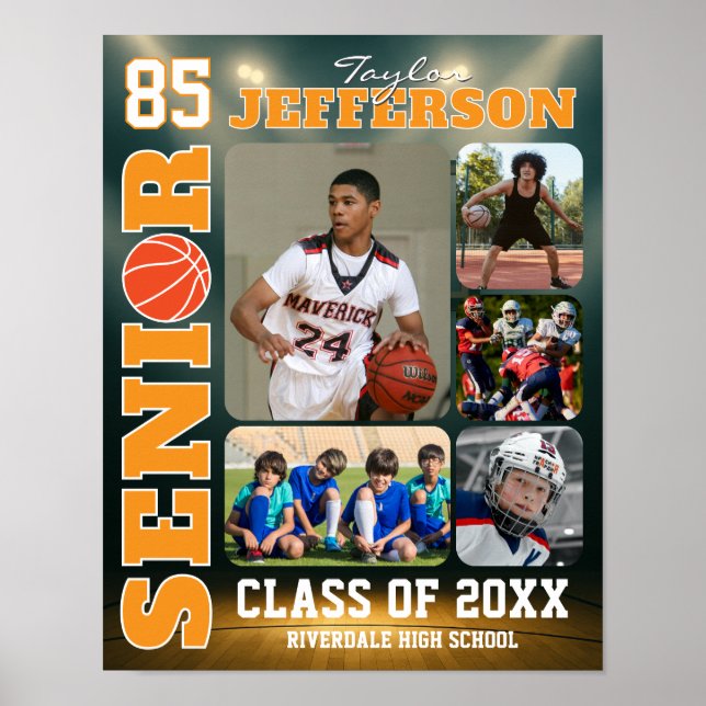 Poster Senior Night Basketball Team Player Photo Collage (Frente)