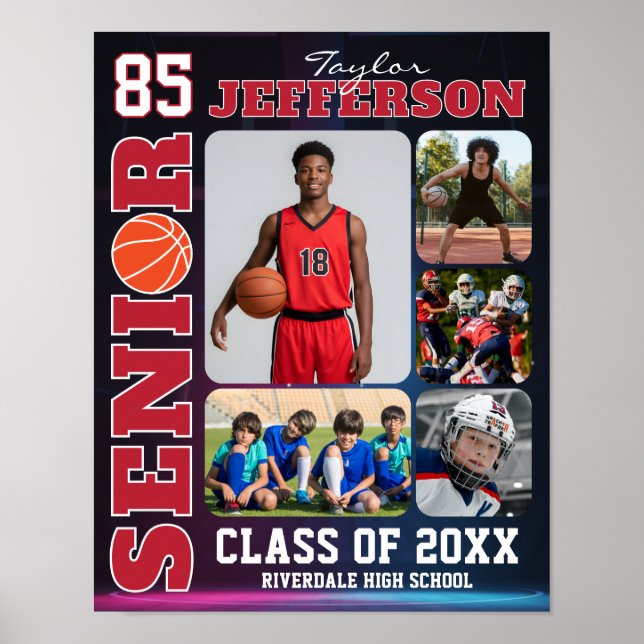 Poster Senior Night Basketball Team Sports Photo Collage (Frente)