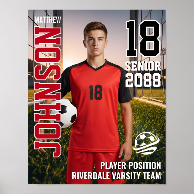 Poster Senior Soccer Team Custom Player Photo Sports (Frente)