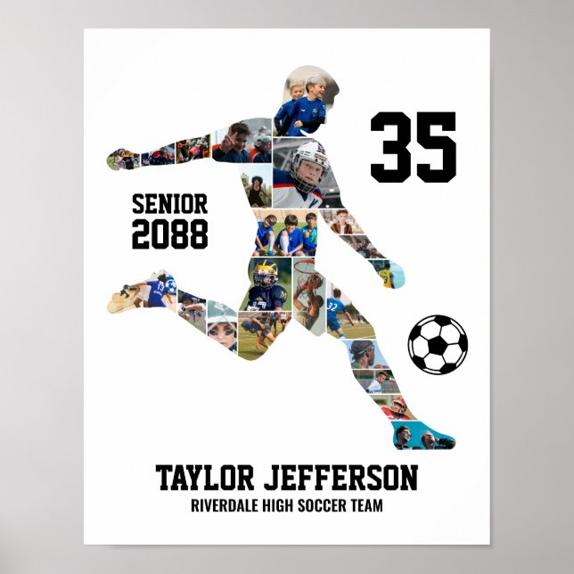 Poster Senior Soccer Team Sports Custom Photo Collage (Frente)