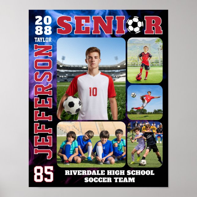 Poster Senior Soccer Team Sports Player Photo Collage (Frente)